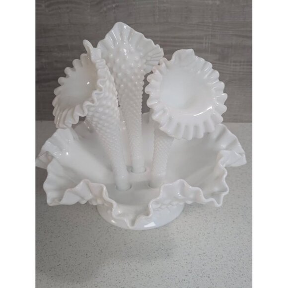 Fenton Hobnail White Milk Glass Epergne - Picture 1 of 6